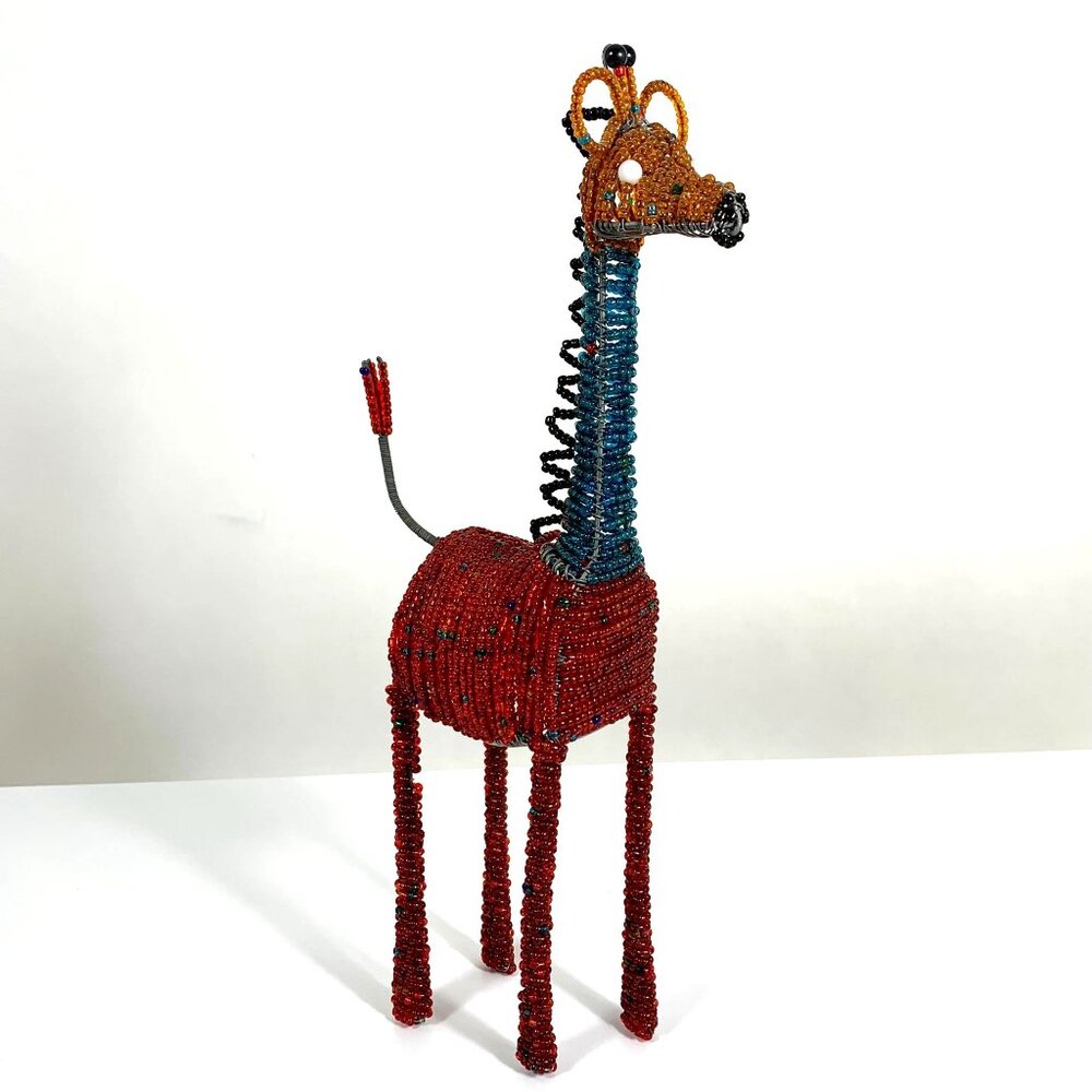 Handcrafted Multicolor Beaded Wire Giraffe Sculpture Art Decor Figurine Safari